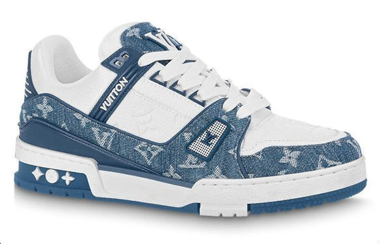 LOUIS VUITTON LV Trainer Sneakers 'White with Blue Mesh Monogram