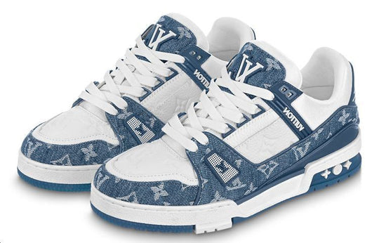 LOUIS VUITTON LV Trainer Sneakers 'White with Blue Mesh Monogram