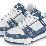 LOUIS VUITTON LV Trainer Sneakers 'White with Blue Mesh Monogram