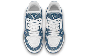 LOUIS VUITTON LV Trainer Sneakers 'White with Blue Mesh Monogram