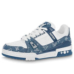 LOUIS VUITTON LV Trainer Sneakers 'White with Blue Mesh Monogram